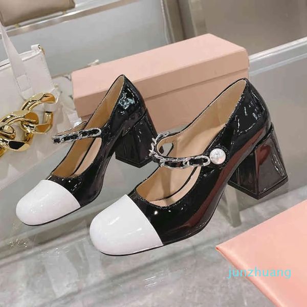 2024 tacco medio piccolo profumo scarpe singole spesse testa rotonda alta donna Pearl White Mary