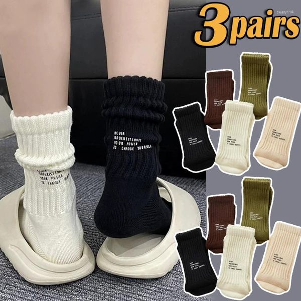 Kadın SOCKS 1/3 FAIRAYLAR MEKTUP Vintage Serin Yumuşak Çorap Kalın İplik Örme Modaya Düzenli Spor Sobası Çok yönlü yığın orta tüp Sox Düz Renk