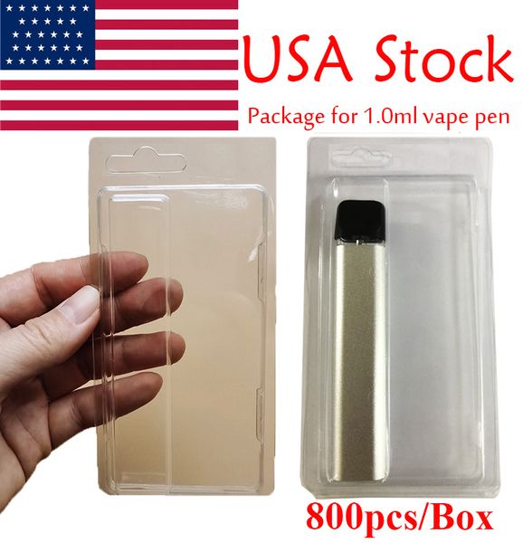 ABD Stock Blister Pack Kılıfları 1ml Vape Kalem Ambalaj Açık PVC Askı Buharlaştırıcı Kalem Atomizerler Paket Plastik Clamshell Kılıf E Sigara Özel Kartları 800 PCS Tek Kutu