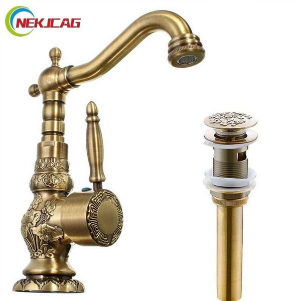 Rubinetti per lavandino del bagno Rubinetto da cucina in ottone antico con rotazione di 360 Rubinetti monoforo e miscelatore acqua fredda con una maniglia271K