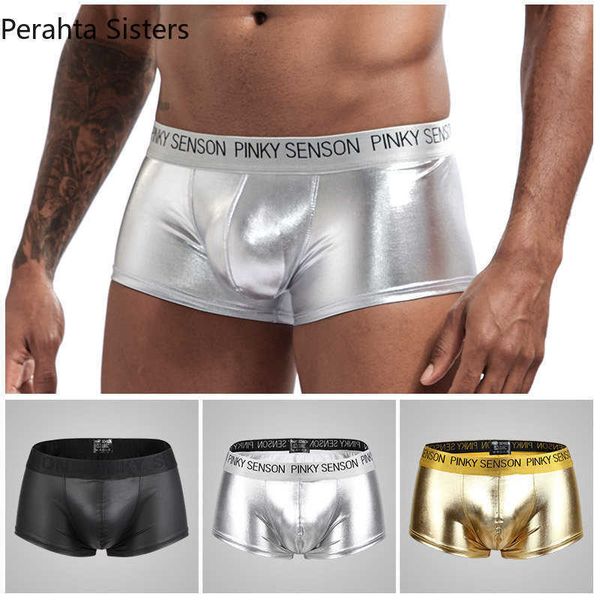 Mutande 3 Pz/lotto Finta Pelle Uomini Mutande Biancheria Intima Sexy Boxer Shorts Big U Convesso Sacchetto Mutandine da Uomo 2023 Nuovo Y23