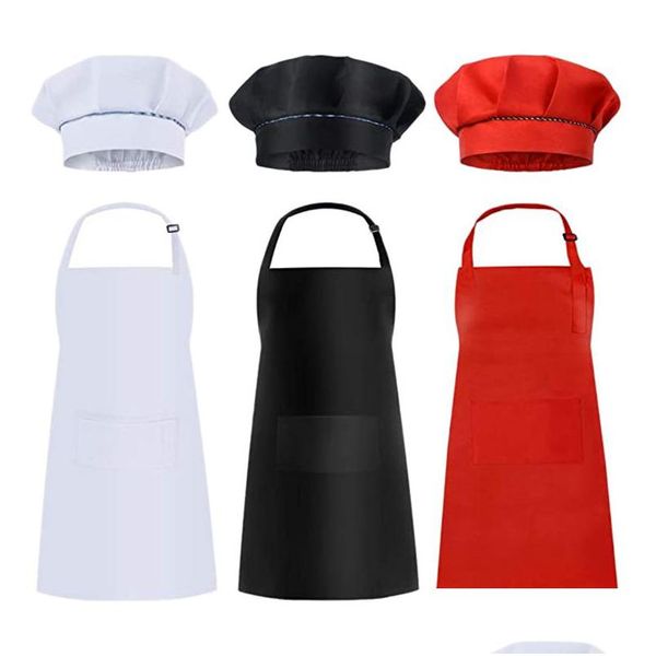 Grembiuli all'ingrosso Bambini Bambino Bambini Grembiule Maniche Cappello Set Grande tasca Cucina Cottura Pittura Cottura Artigianato Arte Bavaglino Set Drop Delive Dhsdj