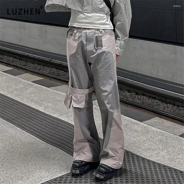 Damenhose Streetwear Splicing Cargo Damen HipHop Mode Low Rise Baggy Taschen Lässige gerade Y2k Ästhetische Vintage Hose