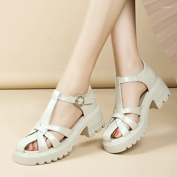 Sandalen CICIYANG für Frauen Echtes Leder Große Größe Sommerschuhe 2023 Modell Zehenschutz High Heel Römische Damen