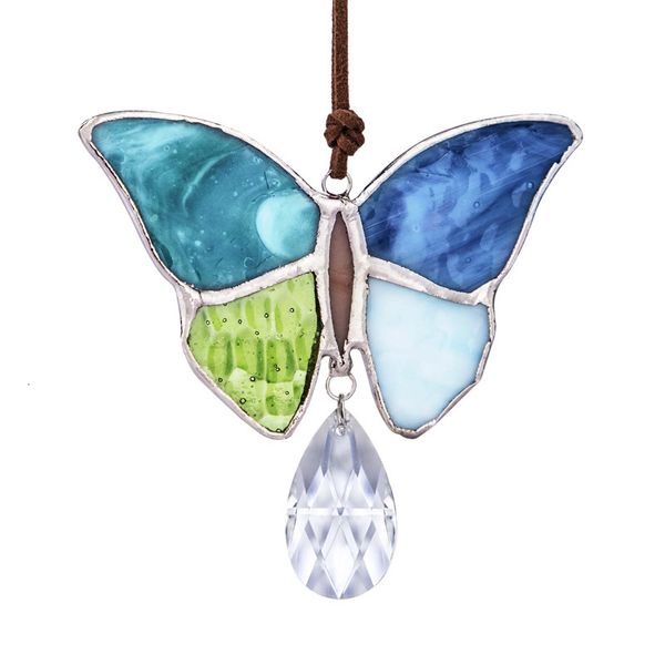 Decorações de jardim H D D Handmade Butterfly pingente de vitral de vitrais Painel de Janela Sunament Ornament artesanal Arte da parede Decoração Decoração Presente de Natal 230422