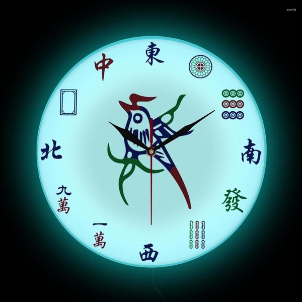 Orologi da parete Tredici orfani Orologio con stampa Mahjong con decorazione per sala giochi retroilluminata a LED Mah-jong Touhaiden Cartello con luce notturna