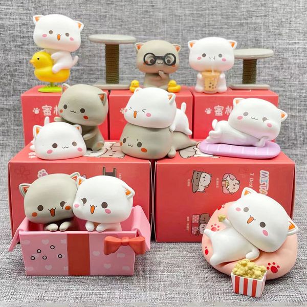 Слепая коробка 8 шт./Установка Симпатичное животное Lucky Mitao Cat Creative Surress Surred Box Toys Toys Figure Doll Cart Car Decor Рождественские подарки 230422