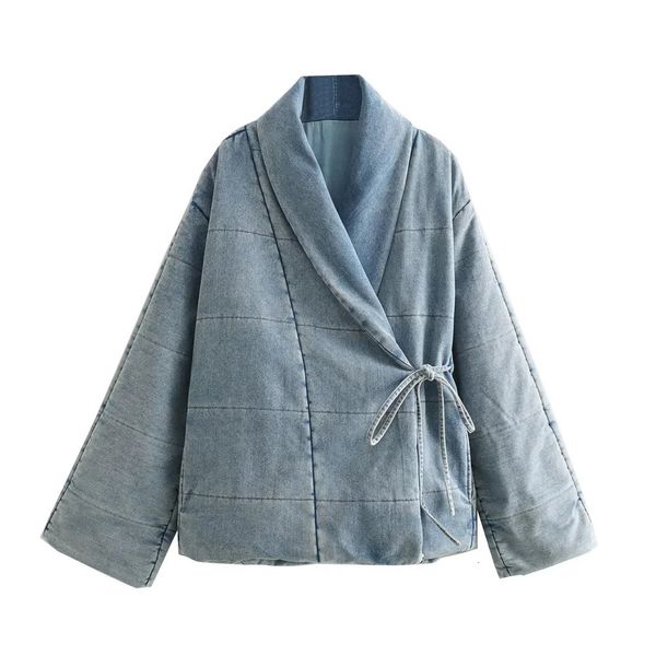 Damenjacken UNIZERA2023 Herbst und Winter gestepptes Revers Schnür-Denim-Baumwollmantel lose Jacke kurz 231122