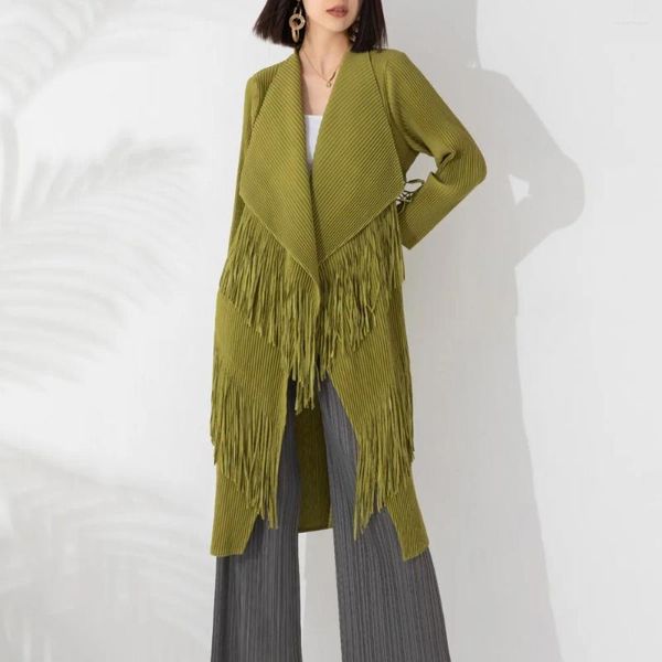 Trench da donna Miyake Cappotto plissettato Giacca Cardigan con bavero femminile Nappa Splicing Abbigliamento esterno nella sezione lunga Mantello sciolto di grandi dimensioni