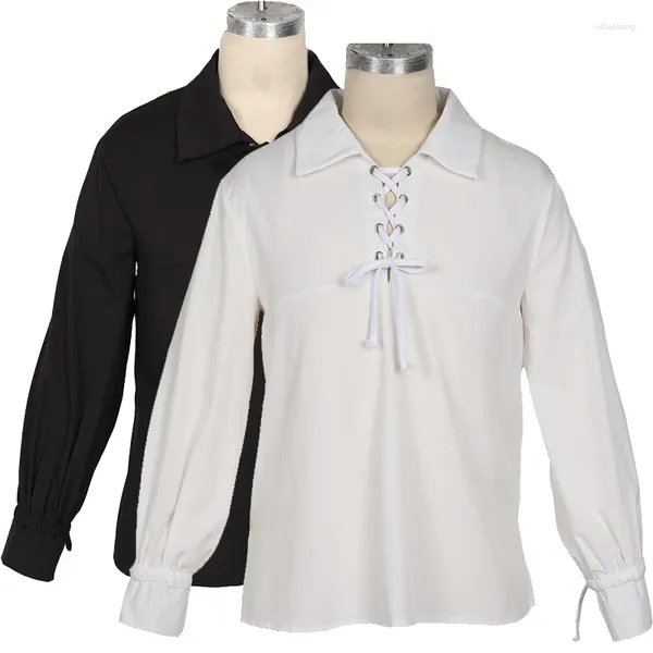 Homens casuais camisas adulto homens medieval renascentista pirata tops traje rendas camisa meia idade festa de halloween cosplay masculino roupas sólidas