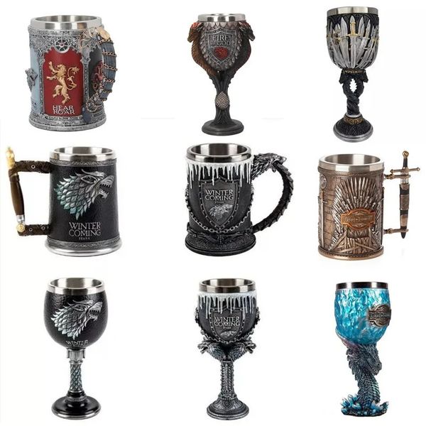 Tassen Mittelalterlicher Becher Silber Seidenmuster Weinbecher 3D Gothic Skulptur Bier Brumate Kelch Harz Kaffee Edelstahl 231122