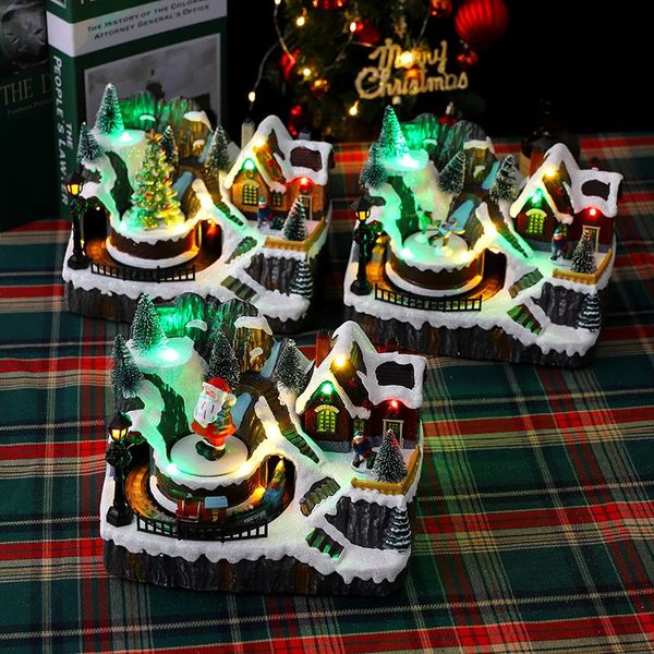 Decorações de Natal Decoração de Árvore de Natal Liquidações Dupla Rotação Trem Pequeno Papai Noel Caixa de Música Luminosa Ano Presente Infantil 231121