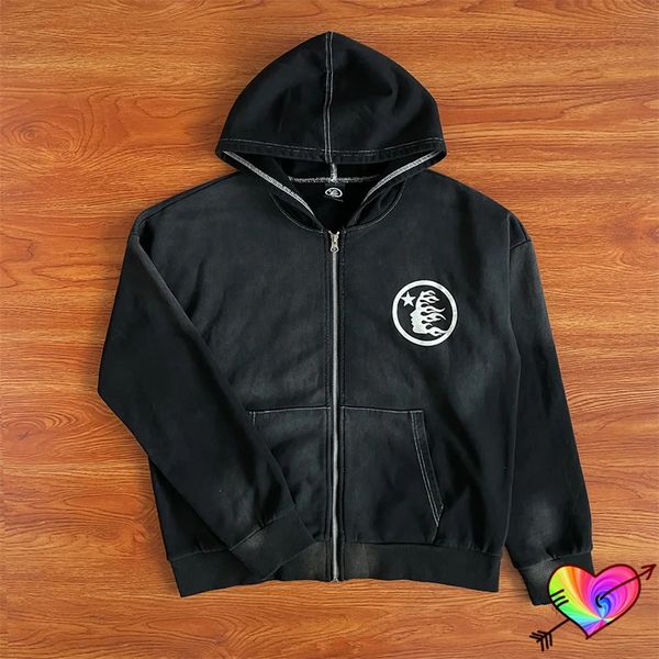 Erkekler Soodies Sweatshirts Vintage Black Hellstar Zip Hoodie Erkekler Kadınlar Büyük Boy Klasik Baskı Hip Hop Cehennem Yıldız Sakilleri 231122