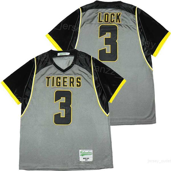 High School Missouri Tigers Jerseys Football 3 Drew Lock Herren Moive College Stickerei und Nähen Atmungsaktiv Für Sportfans Universität Vintage Grau Team Farbe Hoch