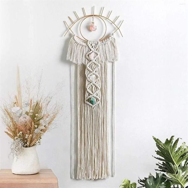 Wandteppiche Makramee Wandbehang Evil Eye Traumfänger Raumdekor Kristall Stein Anhänger Boho gewebt für Schlafzimmer Home Dekoration309o