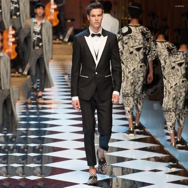 Abiti da uomo di lusso nero abito da uomo formale festa d'affari giacca da sposa sposo smoking 2 pezzi giacca pantaloni costume homme 2024 vestiti con fiocco