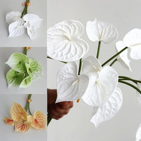 Fiori decorativi fatti a mano Anthurium Bouquet colorato flessibile Real Touch El 4 pezzi