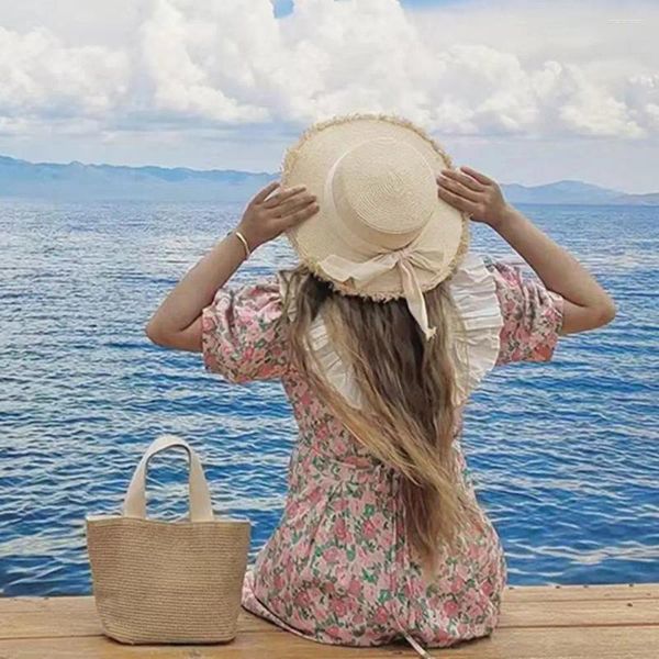Chapéus de borda larga Lady Straw Hat Flat Top Mulheres Verão Cap Beach Sunhat