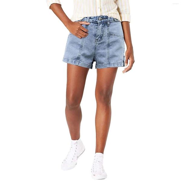 Damen-Shorts, Jeanshose für Damen, Denim-Taille, hohe Taille, seitlicher Reißverschluss, gerades Rohr, lässig, verstellbarer Damenhut