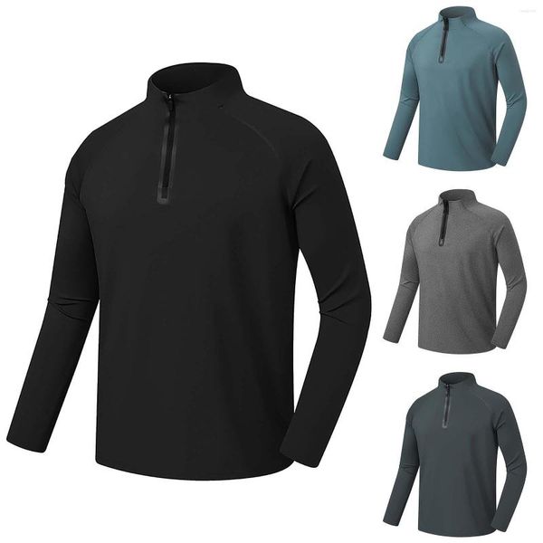 Мужские рубашки на половине Zip Sports рубашка с длинным рукавом мужская осень/зимний свитер снимает теплый кожа, подходит для бега