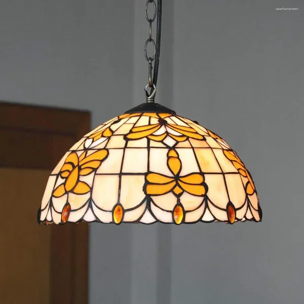 Lampadari in stile vintage Plafoniere con paralume Decorazione in vetro colorato Illuminazione a sospensione per soggiorno