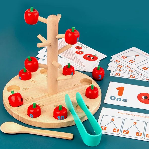 Обучение игрушкам Baby Montessori Digital Apple Tree Math Math Children Learning Clip Beads Skills Training Ранняя игра 231122