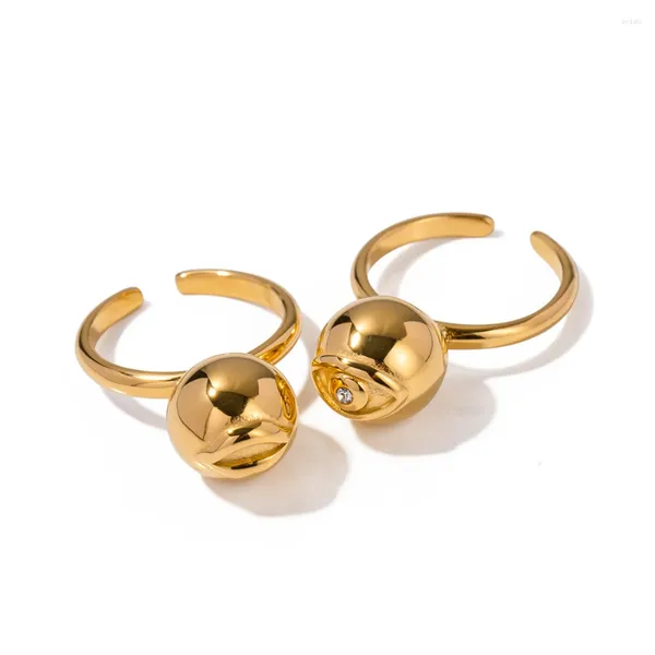 Eheringe Youthway Edelstahl Teufelsauge Lippen Kugel Offener Ring 18 Karat vergoldet Verstellbar Inspirierter Schmuck Geschenk für Frauen