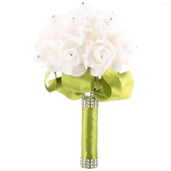 Fiori decorativi Bellissimo bouquet da sposa Fiore da damigella d'onore Fiore artificiale Rosa bianca Bouquet-Verde