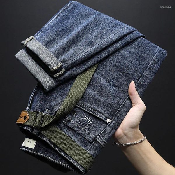 Herren Jeans Herbst Aufdruck Trend Gürtel Kleine Füße Denim Lange Hosen