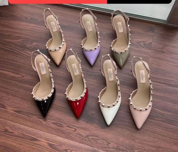 2023-Fashion V G Damen Pumps High Heel SANDALEN Schuhe Casual Designer Gold Leder Nieten Spikes Slingback High Heels Schuhe 6/8/10CM