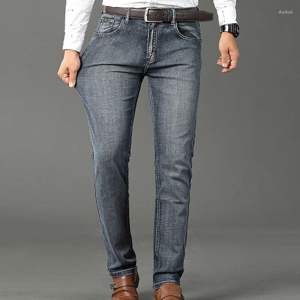Мужские джинсы делового серого цвета, эластичные, прямого кроя, брендовые, классические, модные, мужские рабочие брюки, большие размеры
