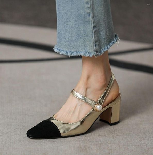 Sandálias mulheres estilo francês estilo moderno sapatos elegantes slingbacks slingbacks bombas de primavera no calcanhar 5 cm