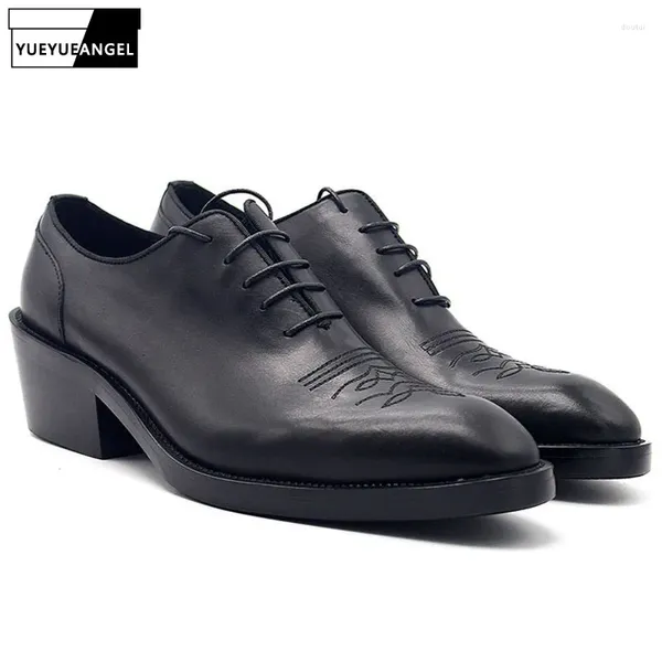 Sapatos de vestido homens saltos altos moda aumentar altura 6cm apontou toe oxford luxo preto couro genuíno derby