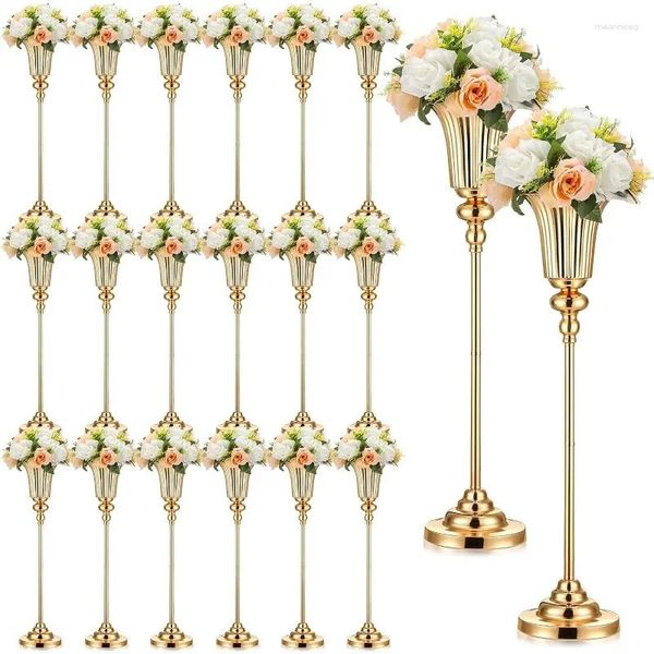 Flores decorativas 10 pçs vaso de flor de ouro para peça central do casamento mesa metal trompete floral suporte recepção natal aniversário