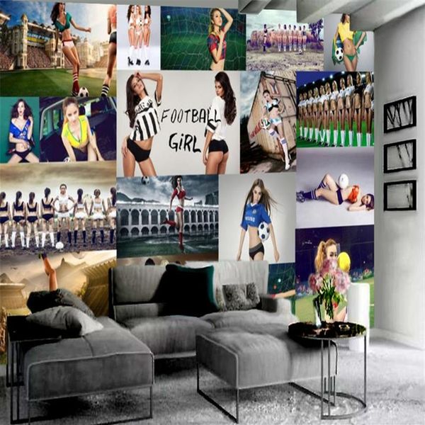 Carta da parati murale con personaggi 3D Carta da parati sexy per ragazza di calcio Carta da parati 3D Stampa digitale HD Decorativa Bella Wallpaper251O