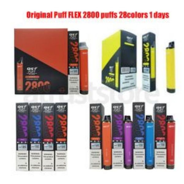 Zigaretten lectroniques jetables QST Original 100 % Puff Flex 2800 Züge E-Zigaretten 8 ml 850 mAh 0 % 2 % 5 % Vorgefülltes Gerät Einweg-Vape Autorisiert 28 heiße Farben