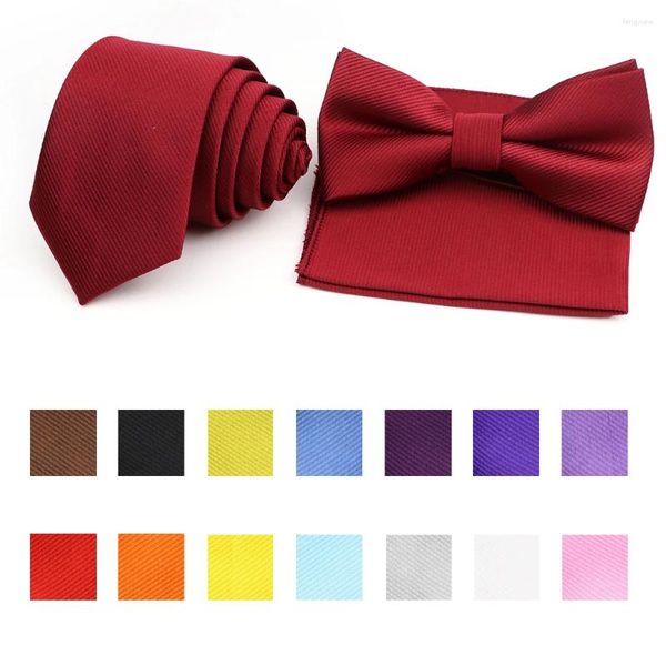 Arco laços clássico cor sólida listrado gravata conjunto poliéster bowtie lenço para negócios masculino festa de casamento terno vestido acessórios presente