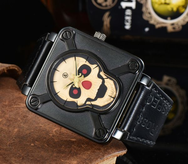 Top Fashion Herrenuhren Totenkopf Quarzwerk Br Uhr Skelett Lederarmband Analoge Armbanduhr Limitierte Version Airborne Clock Montre De Luxe