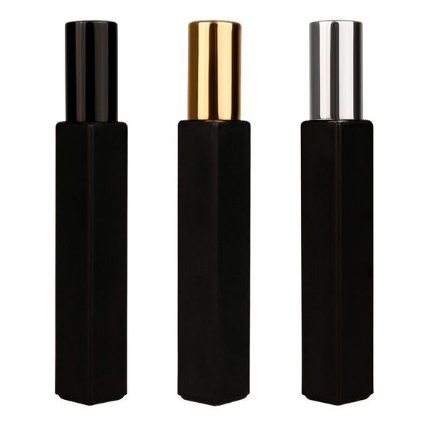 10ml preto fosco spray de vidro frascos de perfume garrafa quadrada portátil recarregável recipientes de dispensador de cosméticos koula