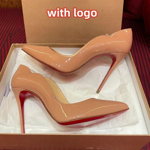 Sapatos femininos vermelho brilhante bottoms salto alto sexy dedo apontado solas vermelhas 6cm 8cm 10cm 12cm marca bombas vestido de casamento sapatos nu preto verão com saco de pó 34-44