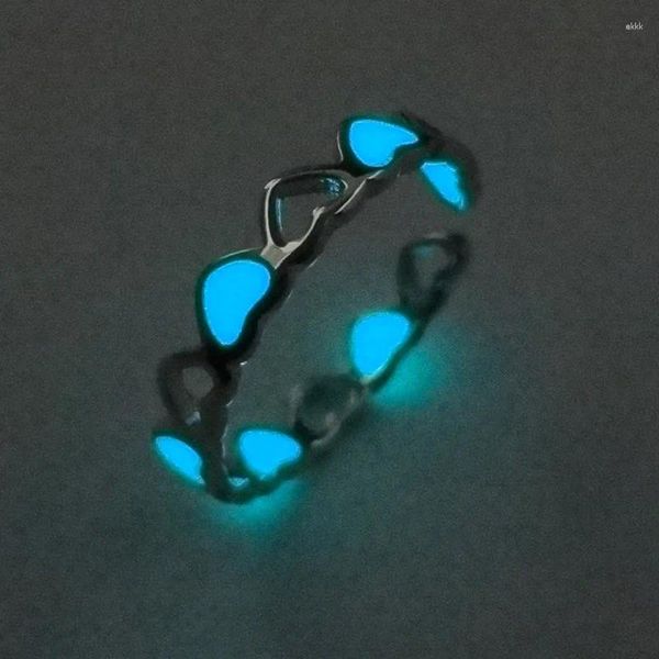 Cluster Ringe Leuchtende Liebe Herz Ring Glow In Dark Mode Öffnung Einstellbar Paare Finger Party Schmuck Geschenk Für Mädchen Frau