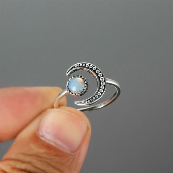 Anéis de casamento Vintage Fashion Moonstone Abertura ajustável para homens homens Anel de noivado de ouro branco feminino