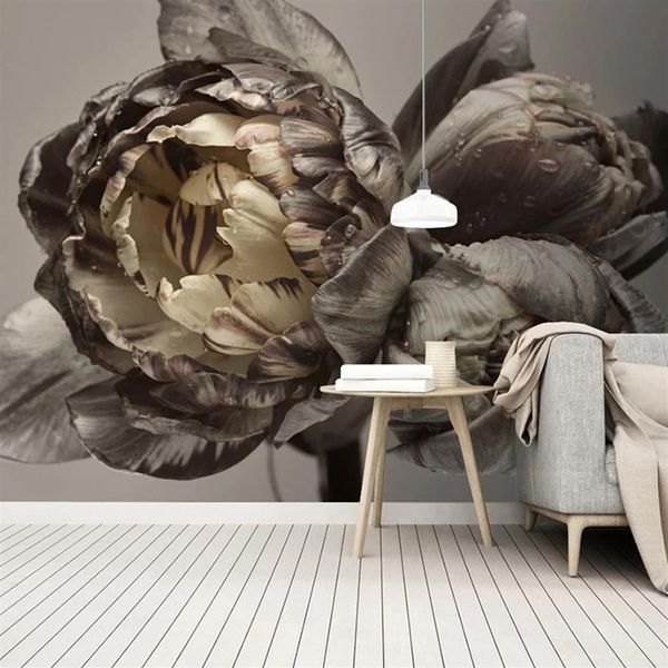 Papel de parede personalizado 3D Retro Floral Flores Mural Quarto Sala de estar Sofá TV Fundo Po Papel de Parede Home Decor263s
