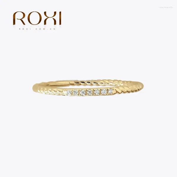 Anéis de cluster Roxi única linha de 7 diamantes incrustados torção 925 prata esterlina ouro senhoras personalizadas all-match jóias ano presente