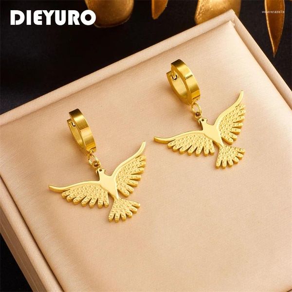 Creolen DIEYURO 316L Edelstahl Phoenix Vogel Für Frauen Mädchen Mode Gold Farbe Ohr Schnalle Wasserdicht Schmuck Geschenk