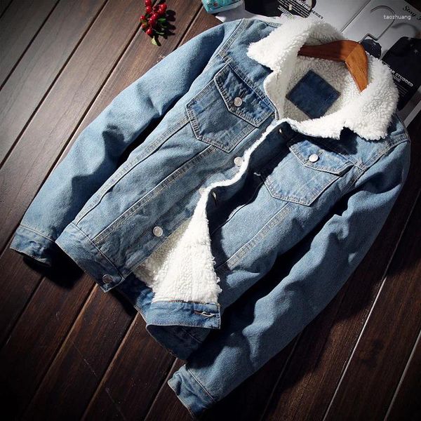 Herrenjacken Männer Denim Jacke Winter Mode Casual Classic Classic Plus Samt verdickte Nachahmung Lamm Wolle Watte Kleidung Trendmantel