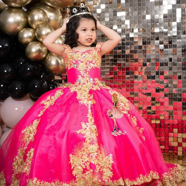 Fauchsia Платья с цветочным узором для девочек Платье для конкурса красоты с аппликацией из бисера Платье для первого дня рождения