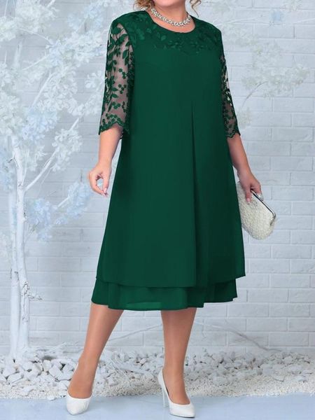 Plus size vestidos para mulher 2023 bordado floral retalhos outono vestido de convidado de casamento verde formal festa de formatura roupas femininas