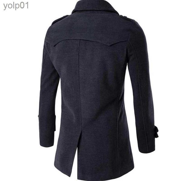 Misturas de lã masculina quente 2021 outono inverno engrossar moda coreana magro longo trench coat masculino cor sólida terno trespassado colarinho blusãol231122