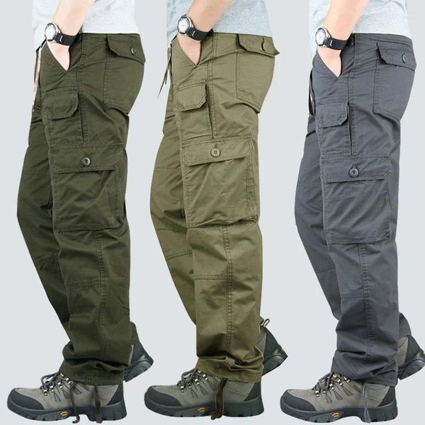Calças masculinas Homens Carga Outwear Multi Bolsos Macacões Táticos Militares Trabalho Reto Baggy Calças de Algodão Exército Outono Plus